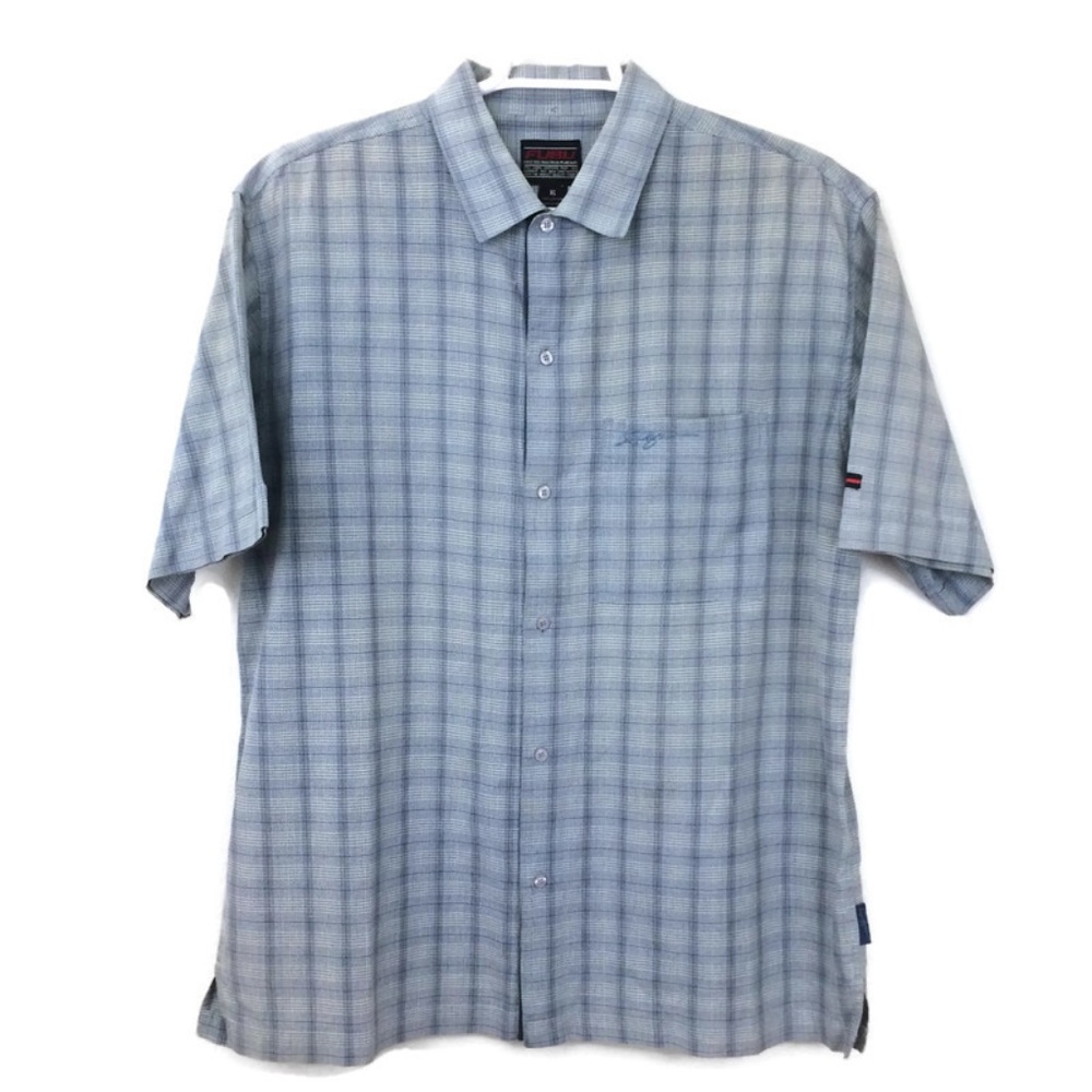 Y2K Fubu Blue Plaid Button Down Short Sleeve Shirt
